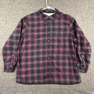 LL Bean Flannel Shirt Shacket Mens XL Sherpa Lined Fleece Red Black Plaid